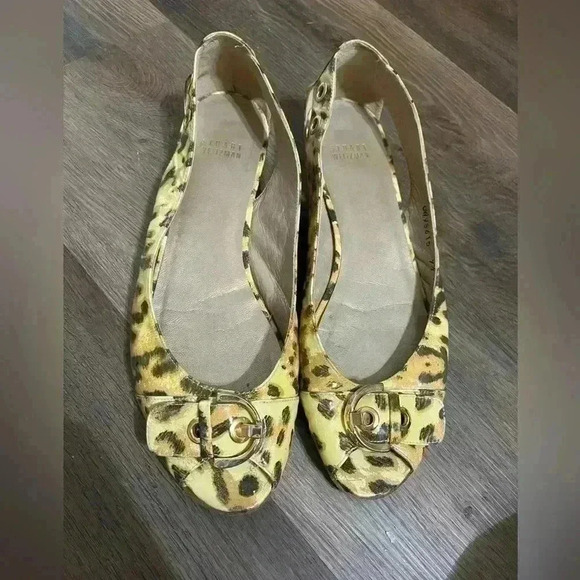Stuart Weitzman Leopard Print Peep Toe Flats size 9 1/2M - Picture 1 of 11